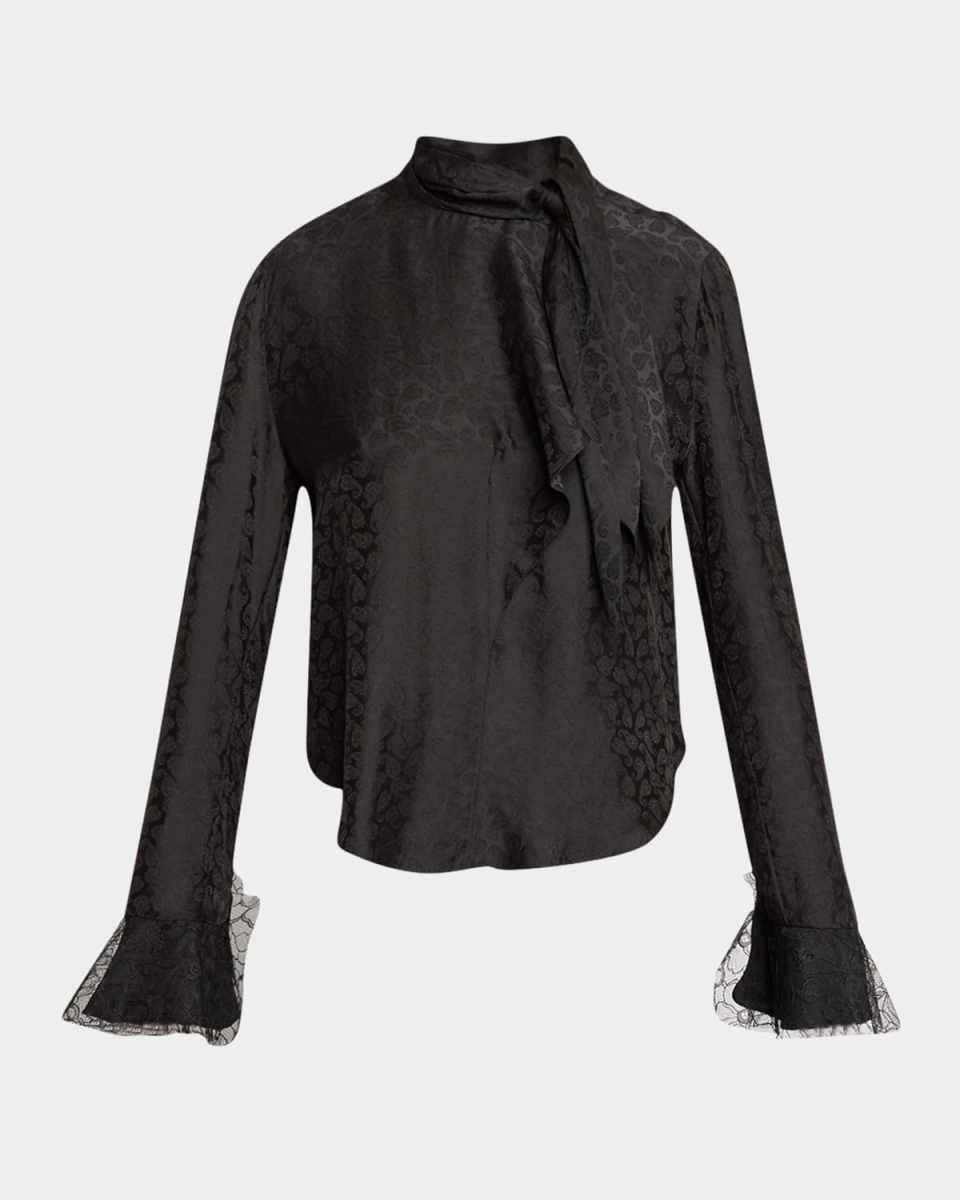 Raphaella Neck-Tie Paisley-Silk Long-Sleeve Blouse